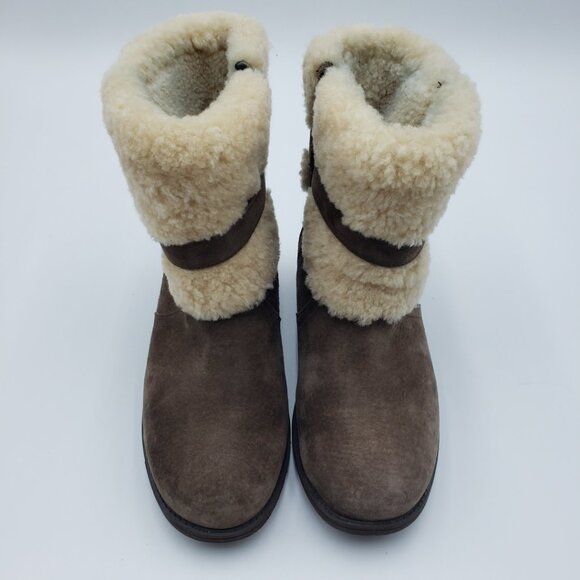 UGG Blayre II Boots 7 Womens Shearling Leather Buckle Strap Brown - Picture 5 of 12